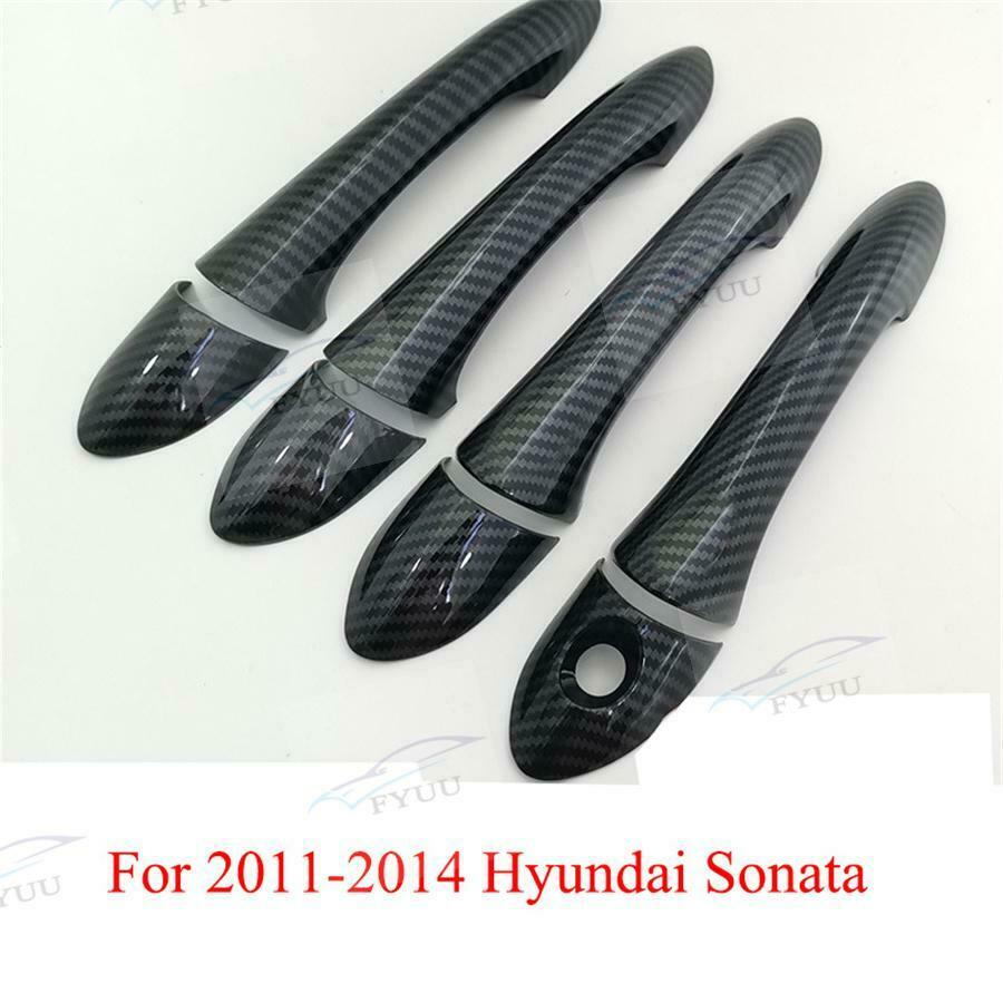 For 11-14 Hyundai Sonata Glossy Black Carbon Fiber Look Door Handle Covers Trims