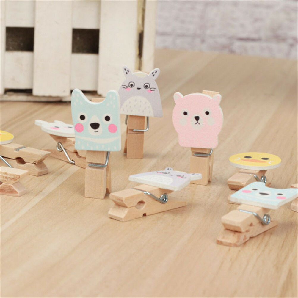 10x lovely color animal wooden clip photo paper craft diy clips with hemp.l8