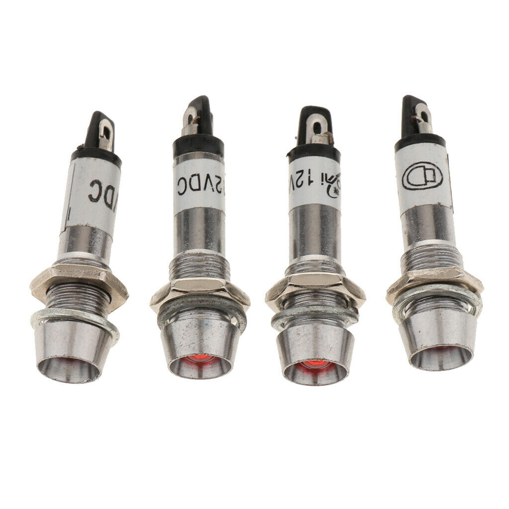 4 Pieces 12V DC 8mm LED Metal Power Indicator Signal Lights Lamps Bulb Red