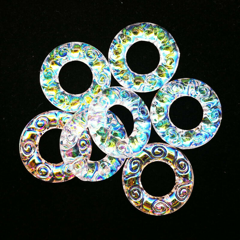 8Pcs 30x6mm Carved AB White Rainbow Titanium Crystal Donut Pendant Bead A-200SJ