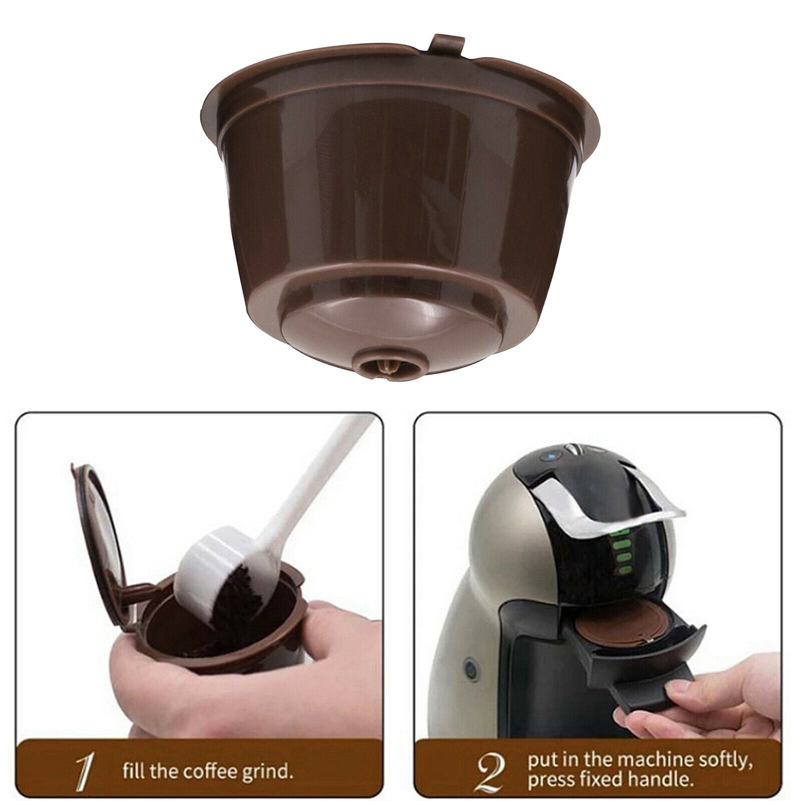 Refillable Reusable Coffee Capsule Pods Cups for Nescafe DolceGusto Brown