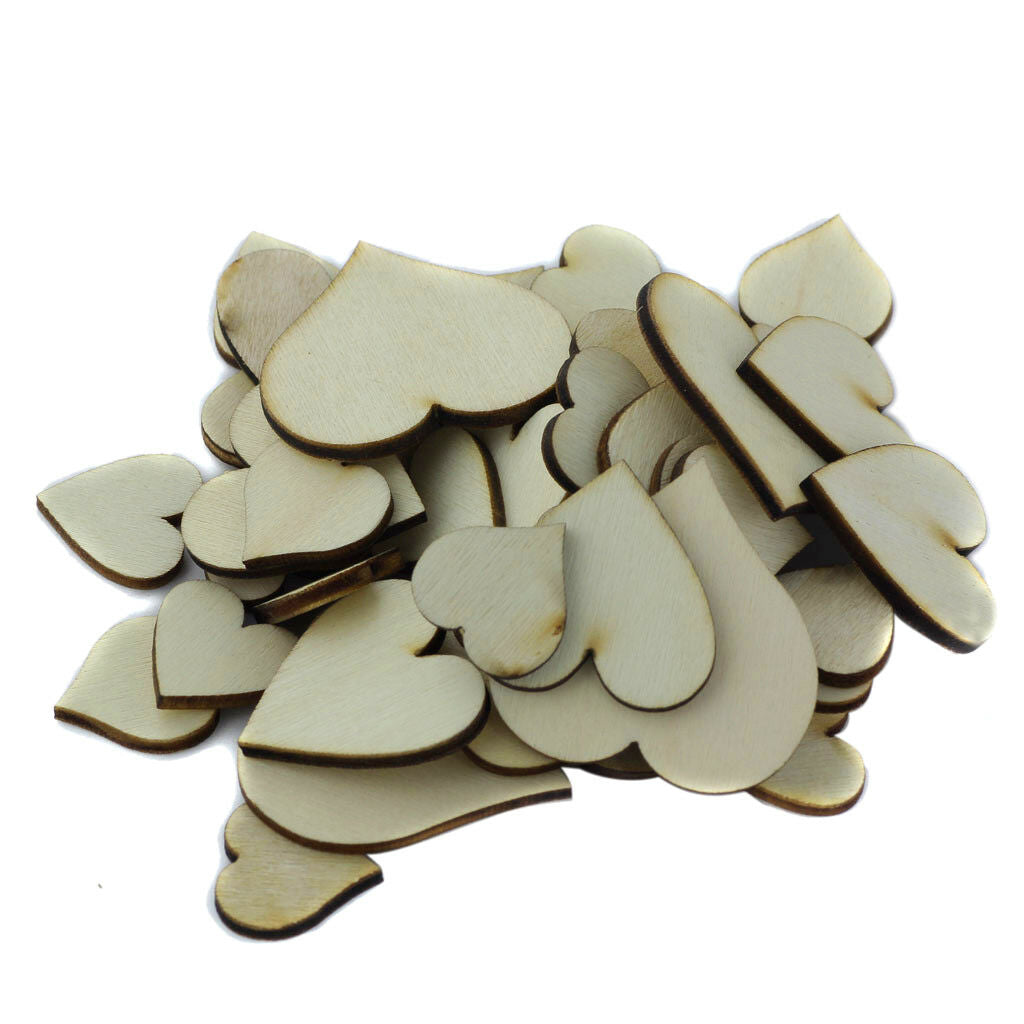 100pcs Natural Unfinished Wood Flower Heart Embellishments for DIY Crafts