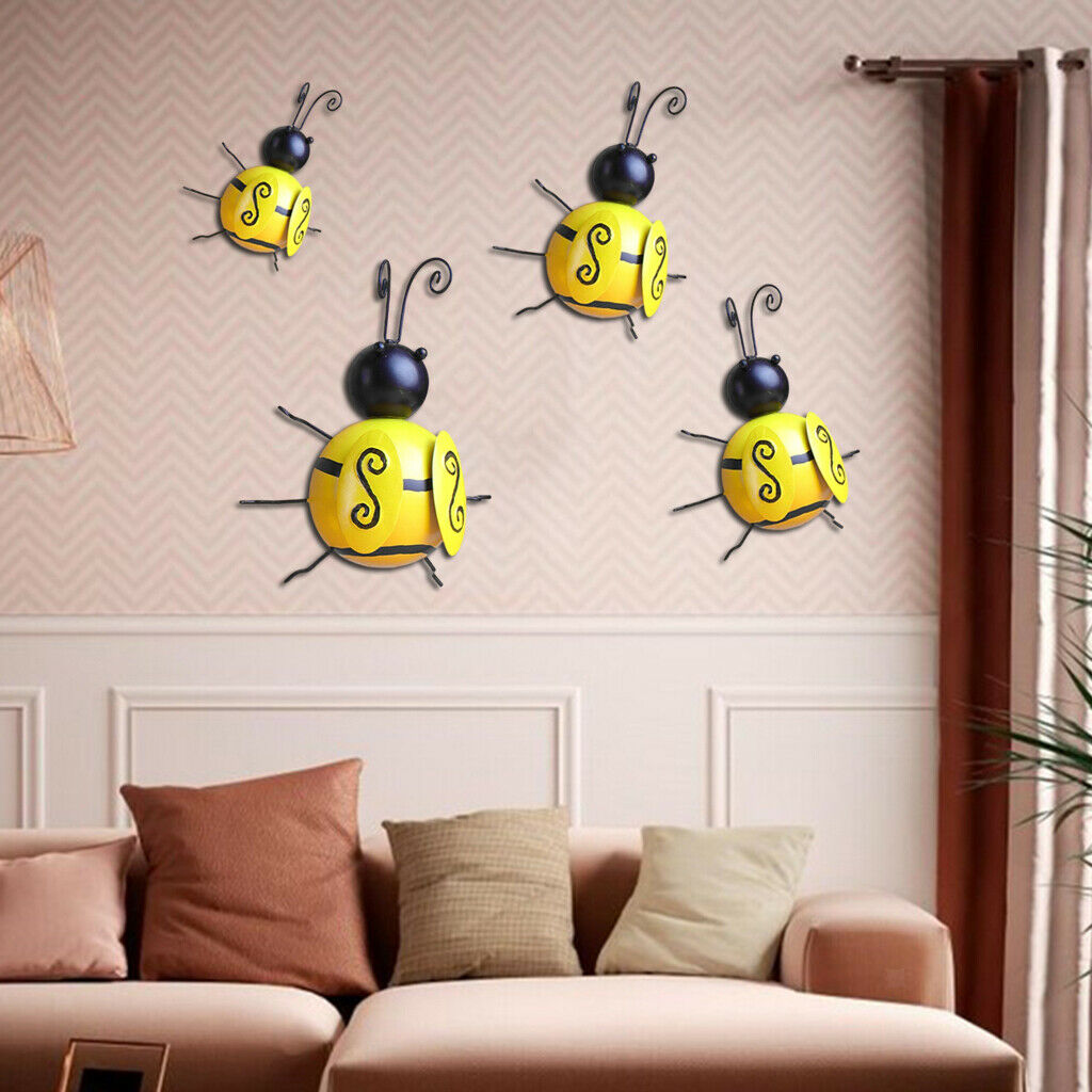4Pc Metal Bee Wall Statue Garden Fence Lawn Accents
