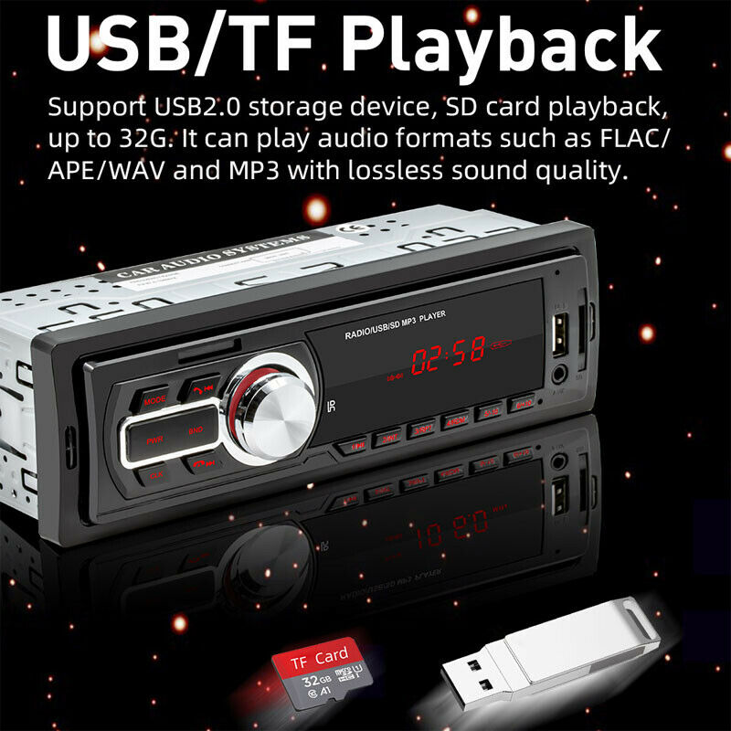 12V Single Din Universal Car Bluetooth MP3 Player Radio Audio U Disk SD TF Card