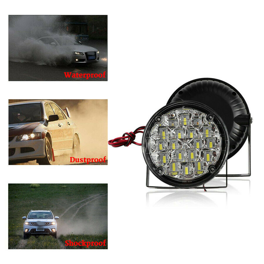 2X 18w 6500K Cool White Flood Beam DRL Fog Lights Round Lamp & Frame Bright LED