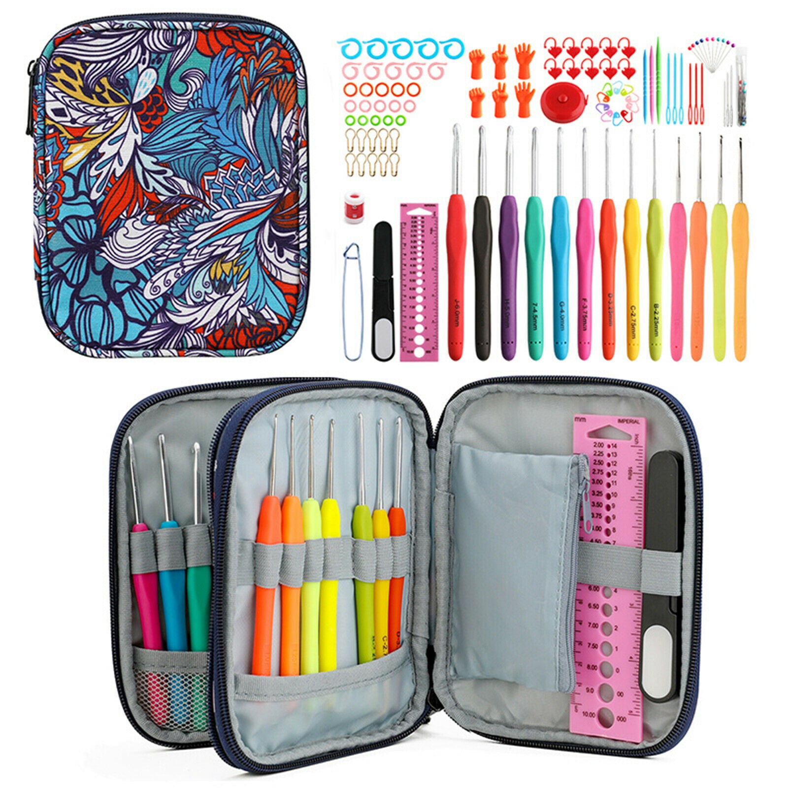 102PCS Crochet Hooks Kit with Case Set Sewing Project Knitting Needles Tools