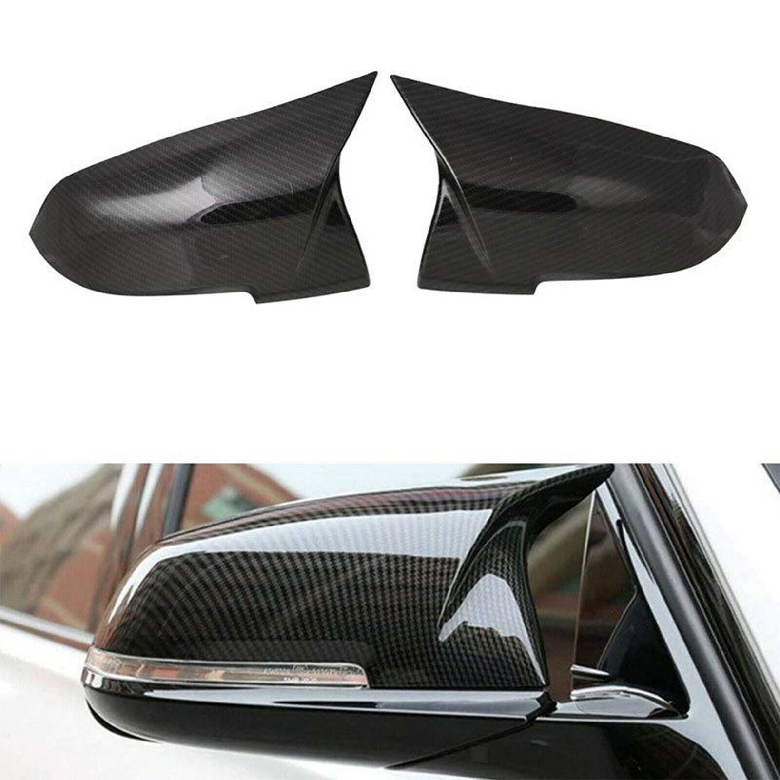 1 Pair Carbon Fiber Style Rear Mirror Cover Caps for BMW F20 F22 F30 F36 M3, ABS