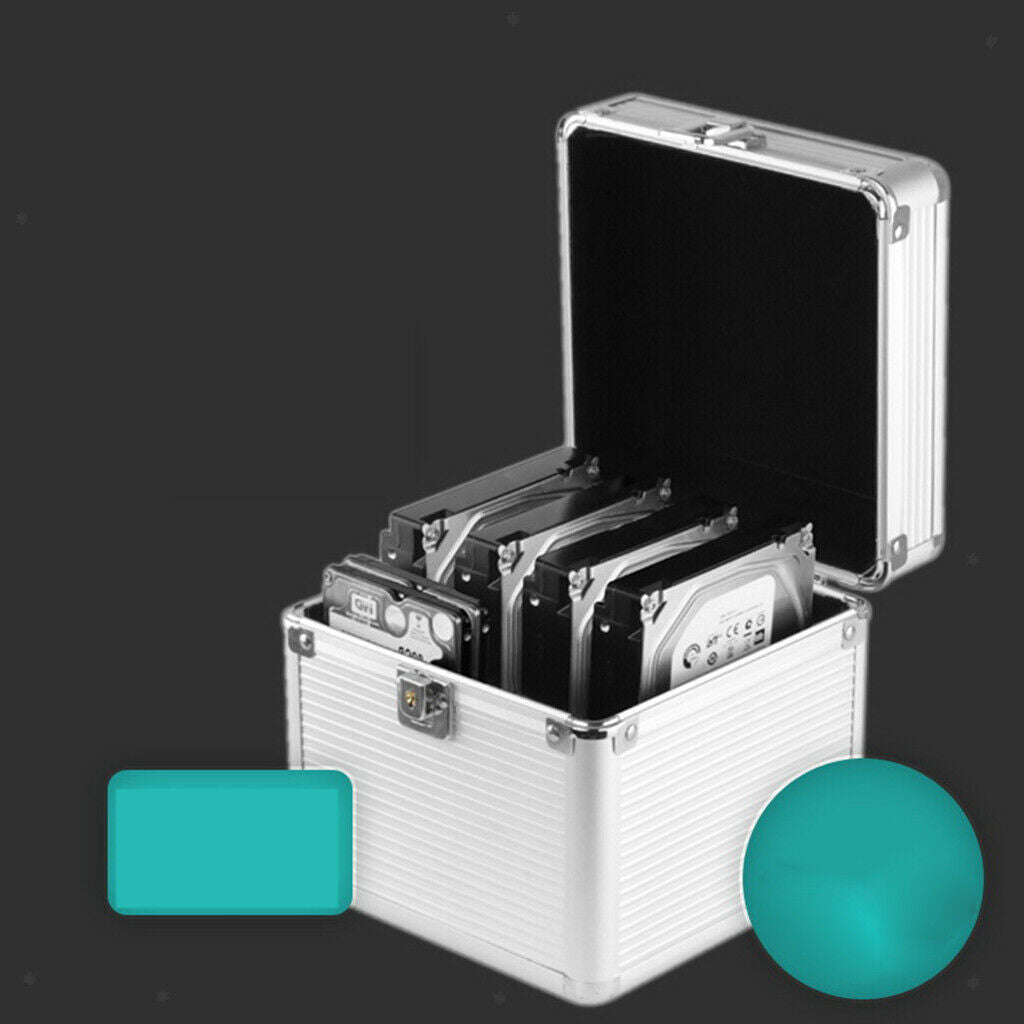 Aluminum 2.5" 3.5" Hard Drive Protective 6 Bay Storage Carrying Box w/ Lock