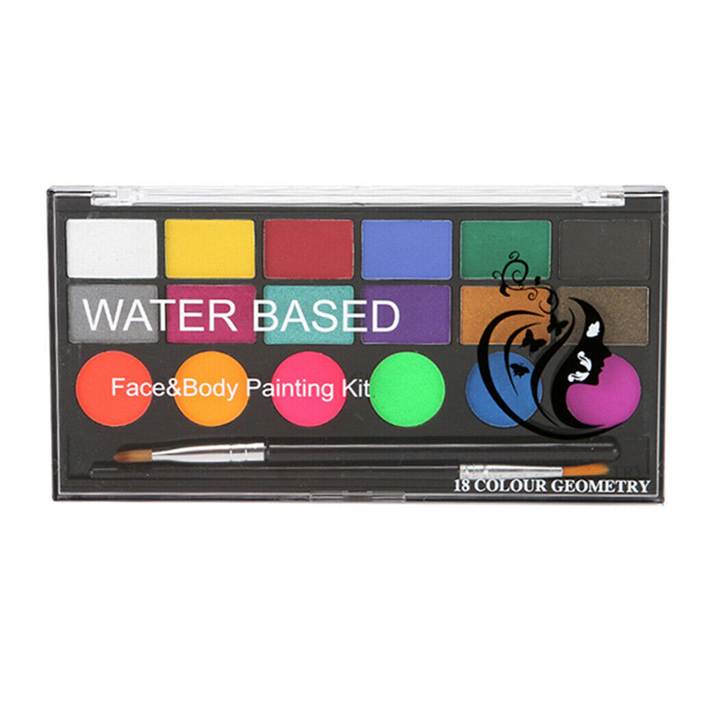 Face Body Paint Oil 18 Colors Halloween Art Party Fancy Make Up Set With 2