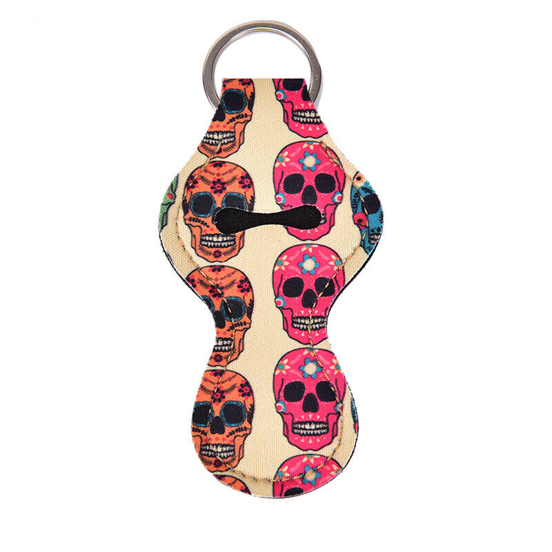 Waterproof Neoprene Floral Lipstick Chapstick Lip Balm Holder Bag Key ChainATDD