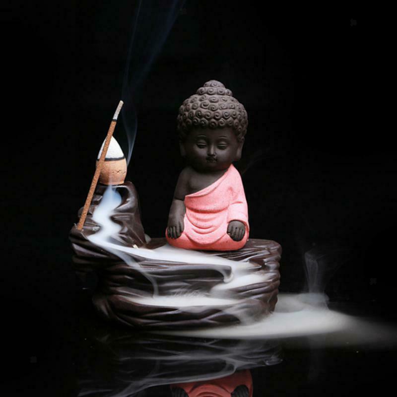 Little Tathagata Statue Meditation Buddha Incense Burner Cone Censer Red