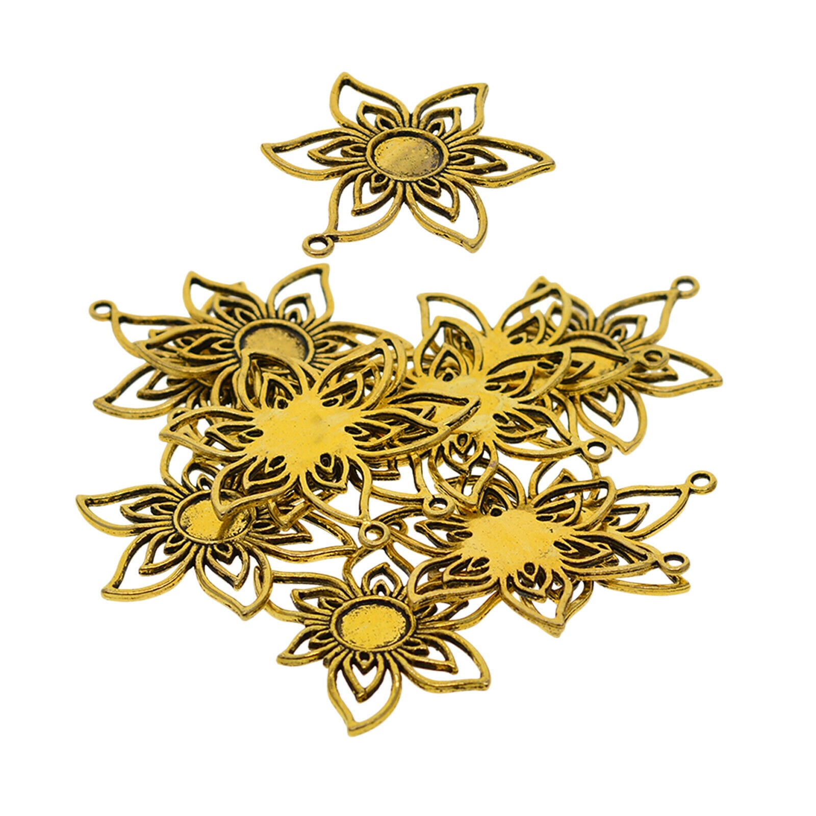 20x Pendant Blank Bezel Sunflower 10mm Setting Tray Round Crafting Base