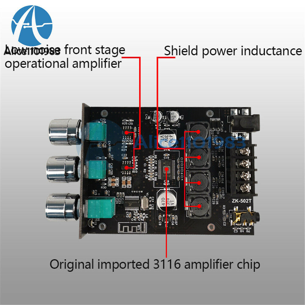 TPA3116 2*50W 2 Channel Bluetooth 5.0 Stereo Audio Amplifier Board Subwoofer
