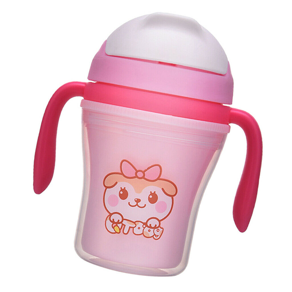 Baby Straw Sippy Cups Drink Bottle Toddler Training 180ML Pink with Handles