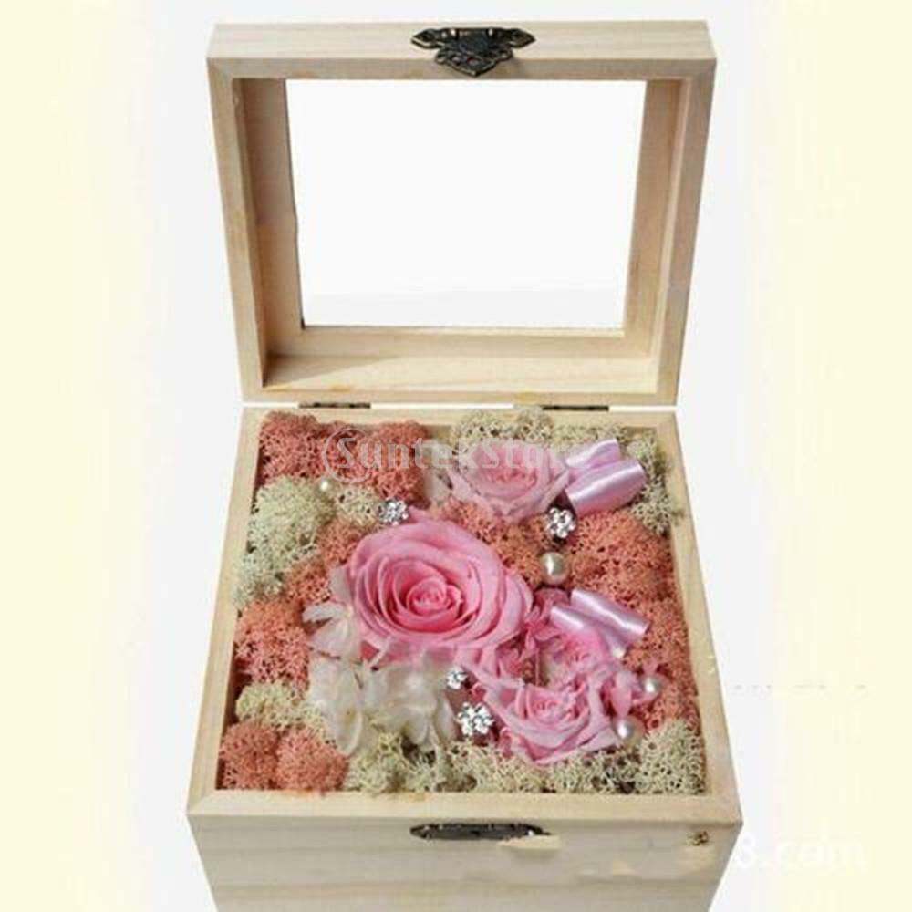 Wooden Box Glass Top Lid Hinged Jewelry/Gifts/Eternal Flower Storage Case 3#
