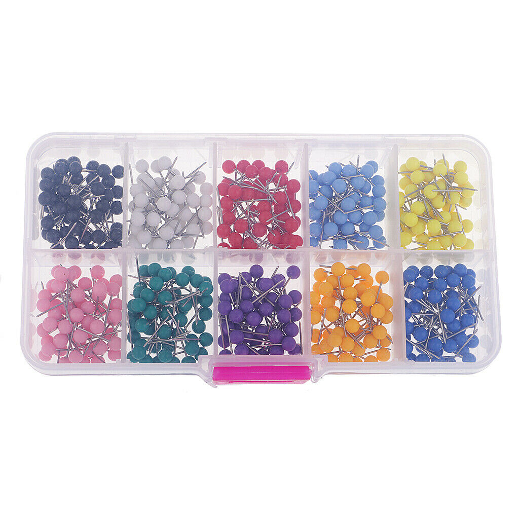 900 Pieces Shiny Colorful Map Tacks Push Pins Plastic Head with Steel Point for