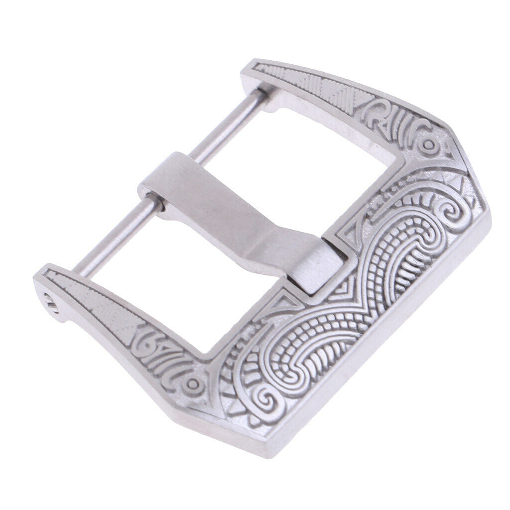 Flower Engraving Steel Screw-In Watch Buckle 22mm Replacement Clasp Crafts