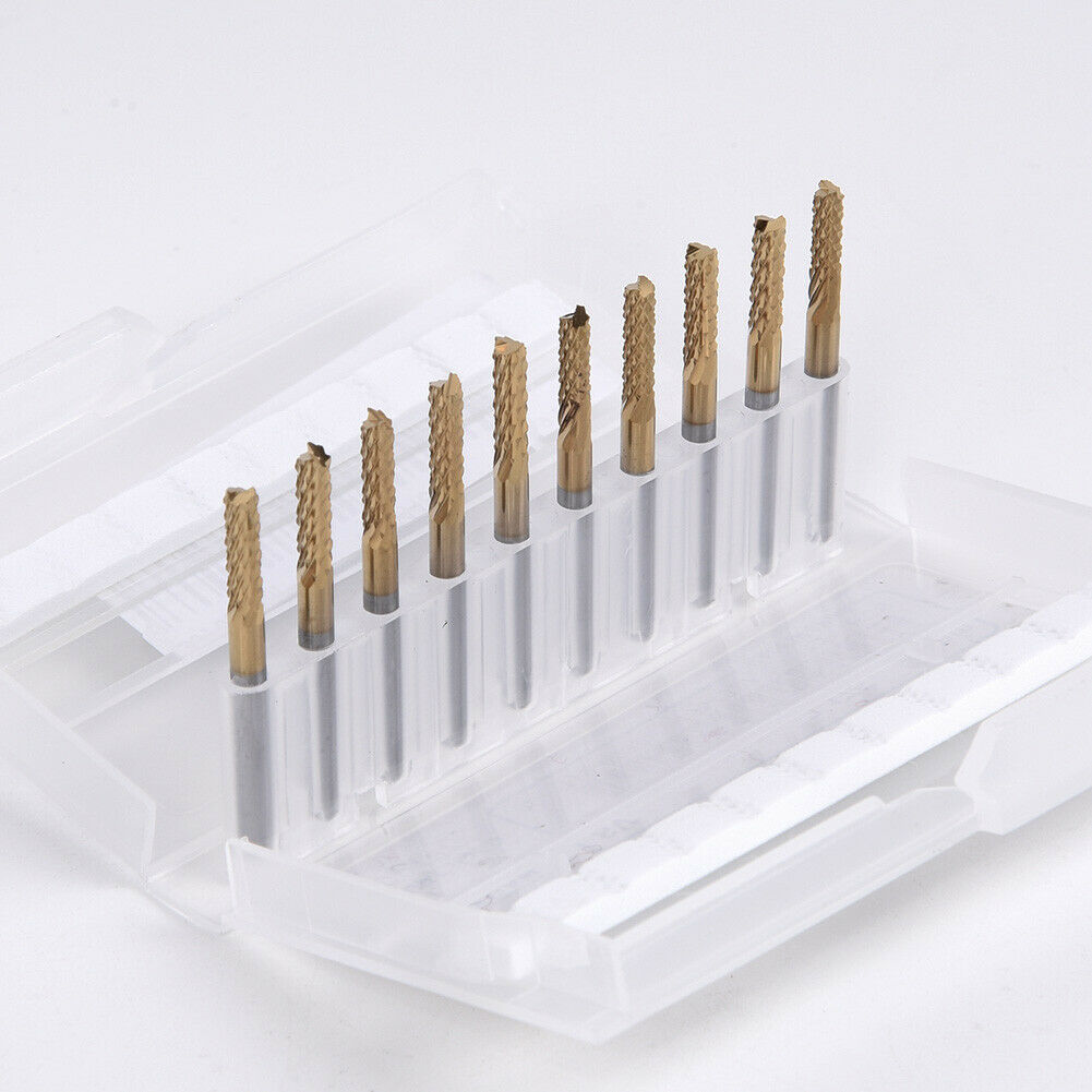 10X 3.175Mm 1/8 Inch Titanium-Coated Cnc Pcb Engraving Carbide End Mill