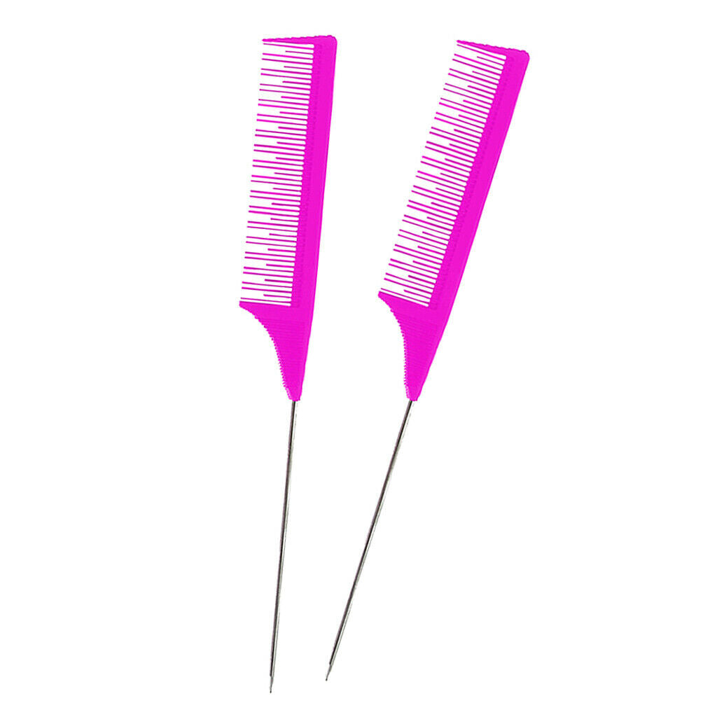 2x Barber Fine-Tooth Rat Tail Comb for Hair Dyeing Styling Detangling Purple