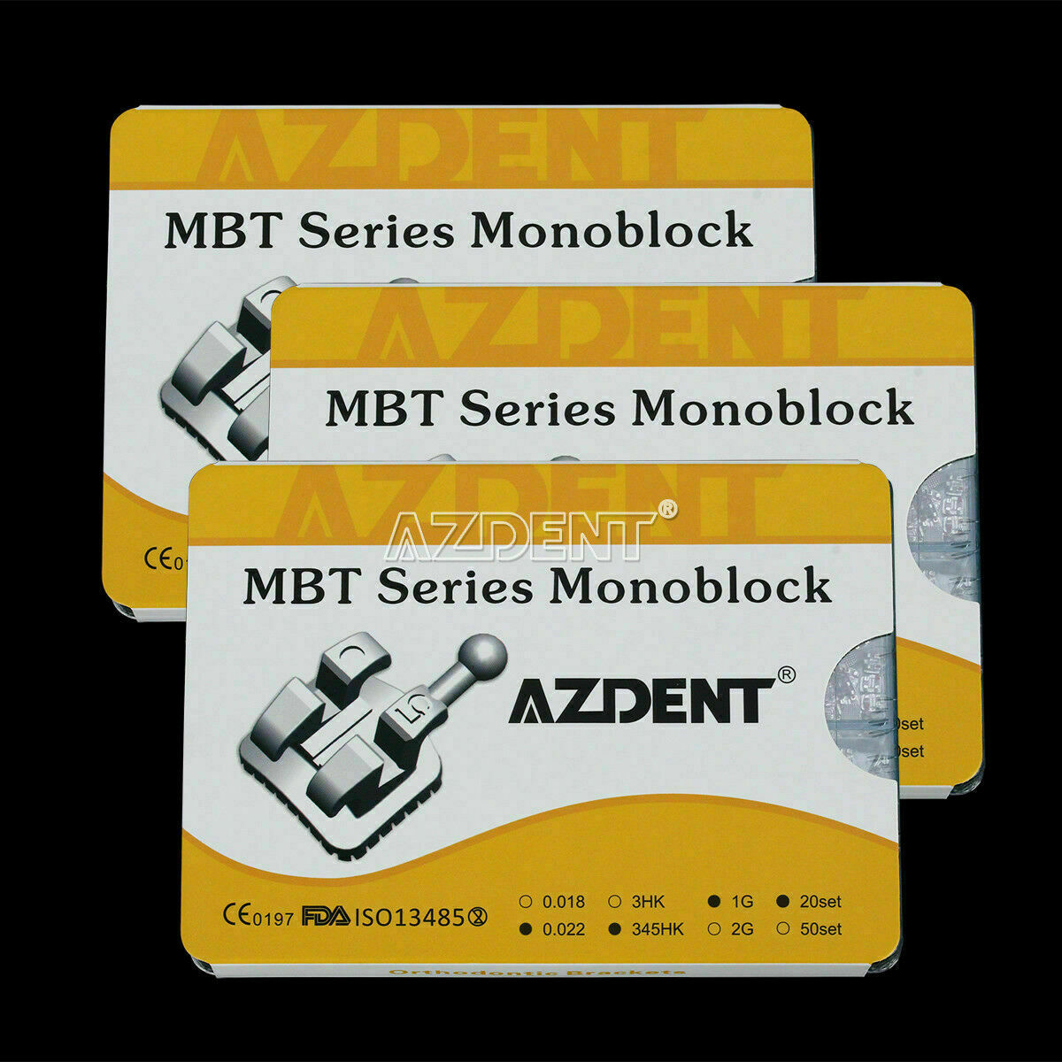 3 Kits Dental Metal Bracket Brace Ortho Mini MBT 022 345 Hooks Monoblock AZDENT