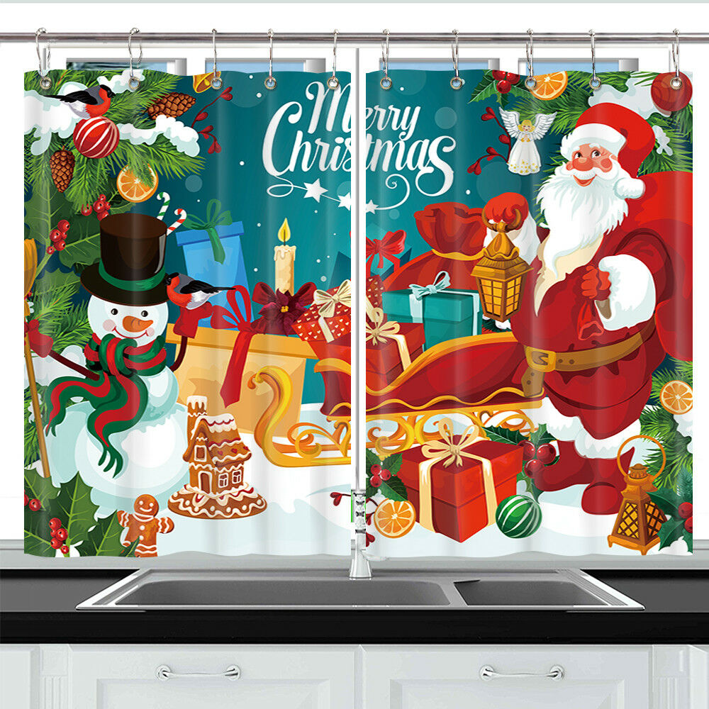 Santa Claus Christmas Window Treatments for Kitchen Curtains 2 Panels 55X39 Inch