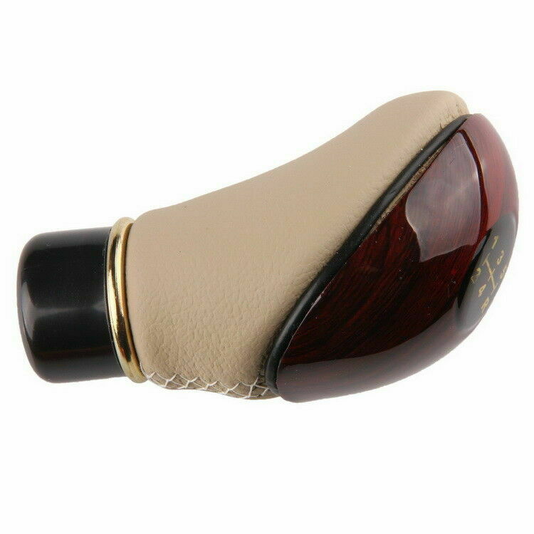 Manual 5 Speed Auto Car Gear Stick Knob Shift Shifter Lever Beige Leather Screw