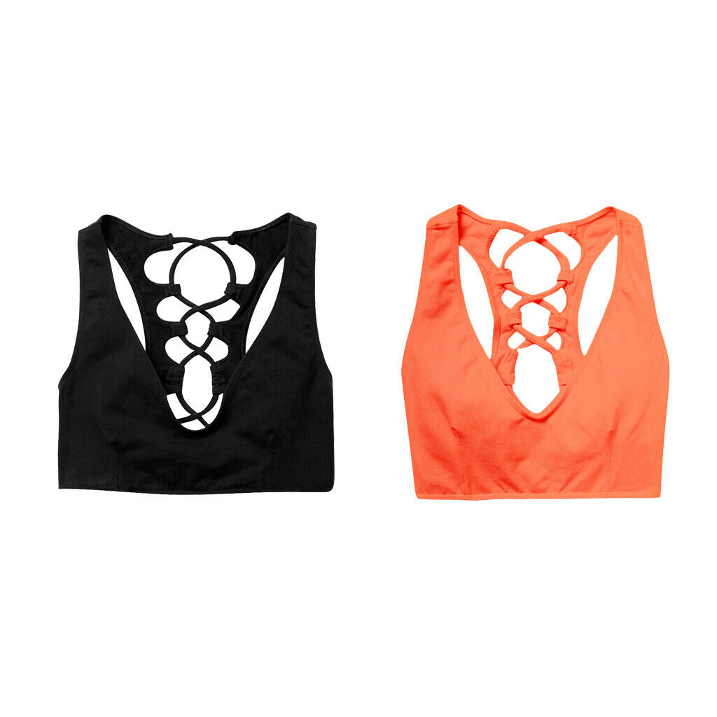 Women Stretch Sports Bra Athletic Vest Gym Fitness Cross Back Top XL Black