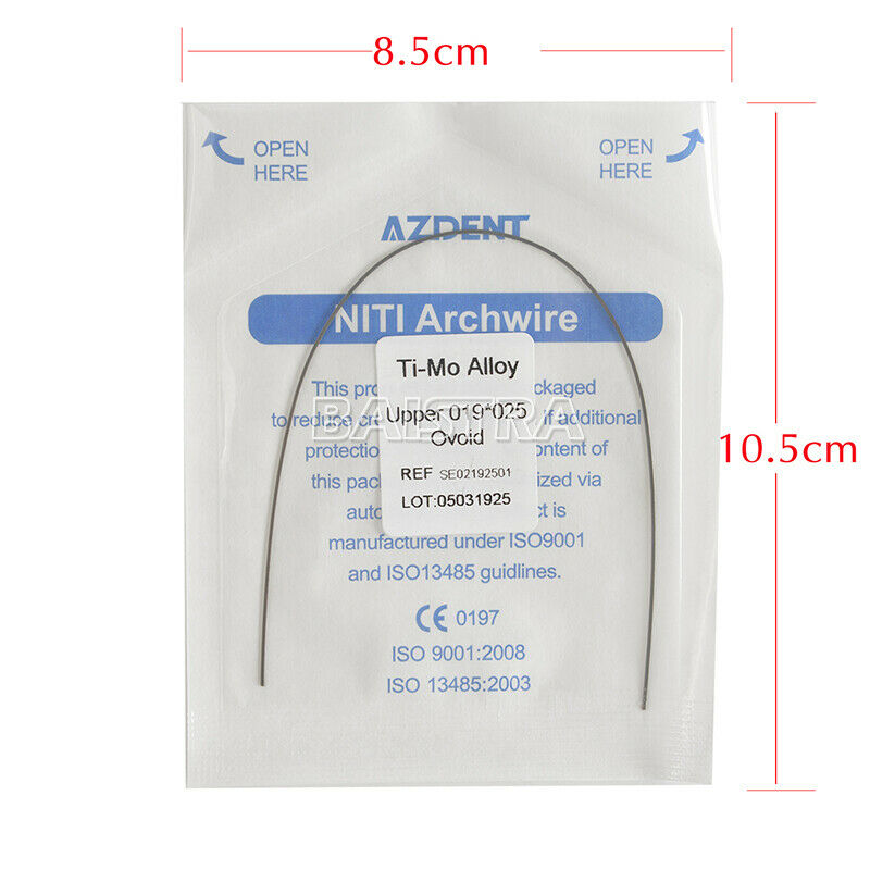50X AZDENT Dental Orthodontic Beta TMA Molybdenum Alloy Arch Wire 19X25 Upper