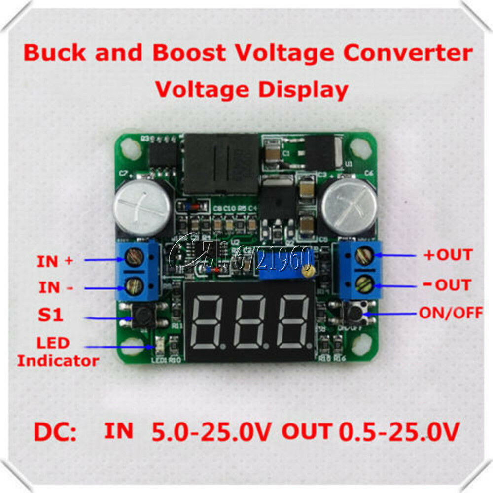 25W 2A DC 5-25V 12V to 0.5-25V 5V 24V Buck Boost converter Module +LED voltmeter