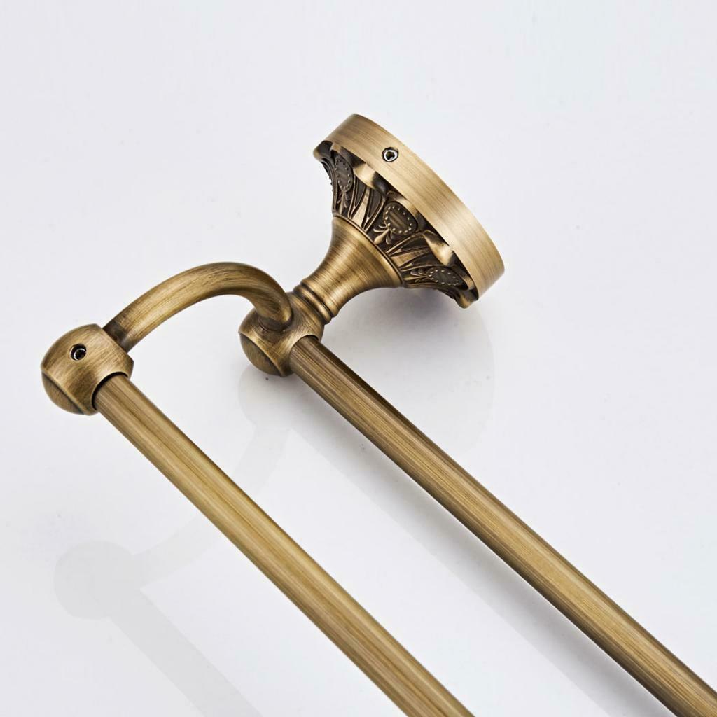 Towel Rack Bathroom Home 2 Rail Hanger Brass Shelf Holder Wall Mounted Bars