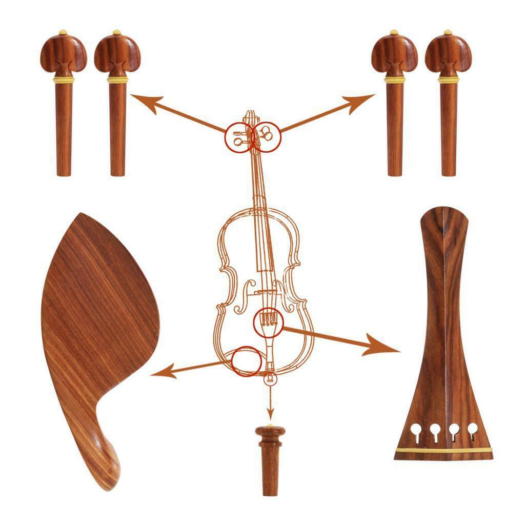 Red Wood Tailpiece, Tuning Pegs, Endpin, Chin Rest Full Set for 4/4 Violin