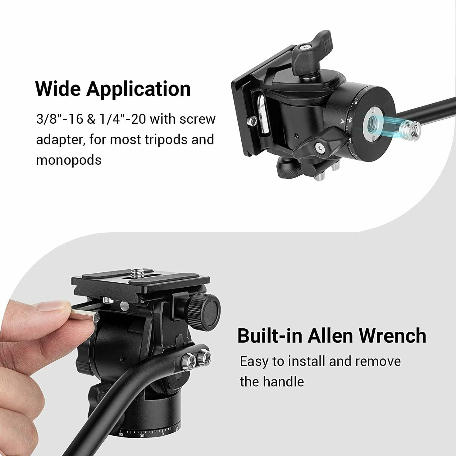 SmallRig Tripod Fluid Head Pan Tilt Head w/ QR Plate for Arca DSLR Cameras -3259