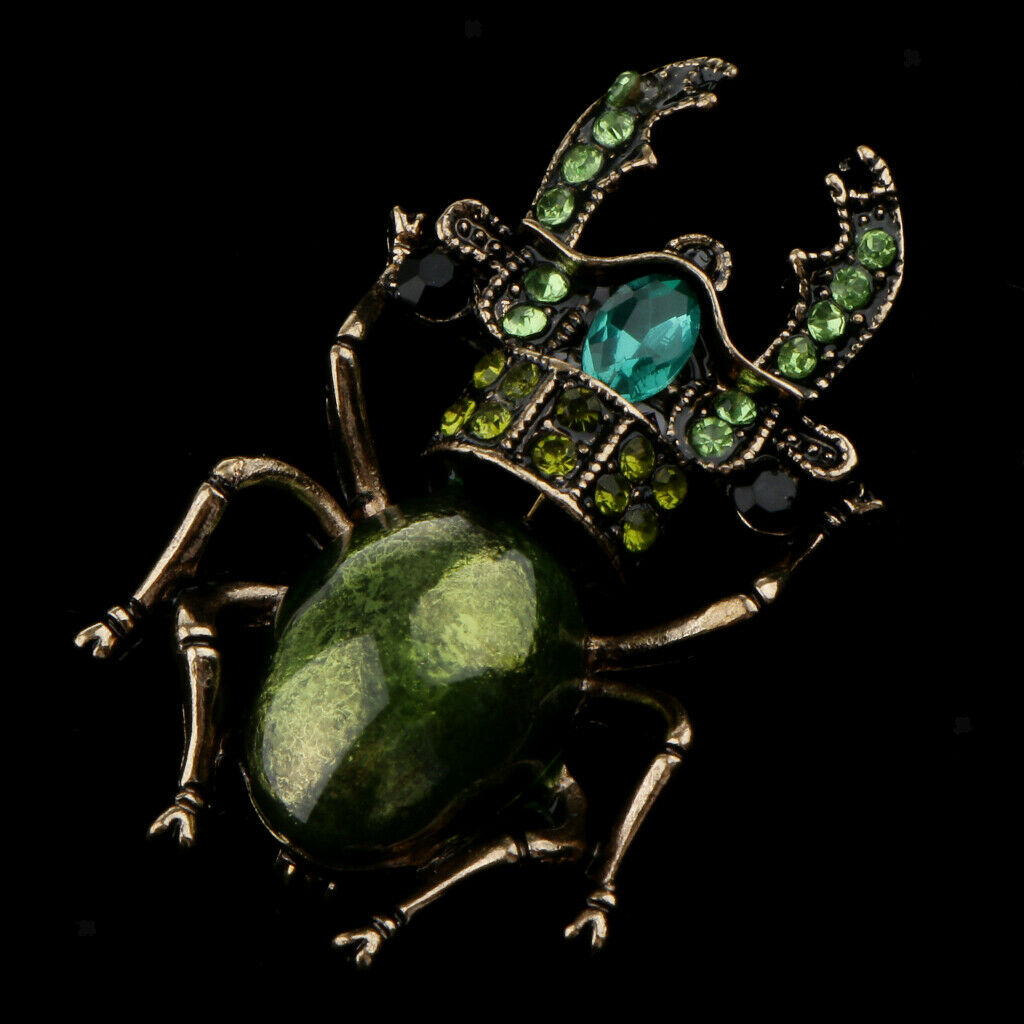 Chic Enamel Rhinestone Beetle Insect Brooch Pin Costume Jewelry  Green