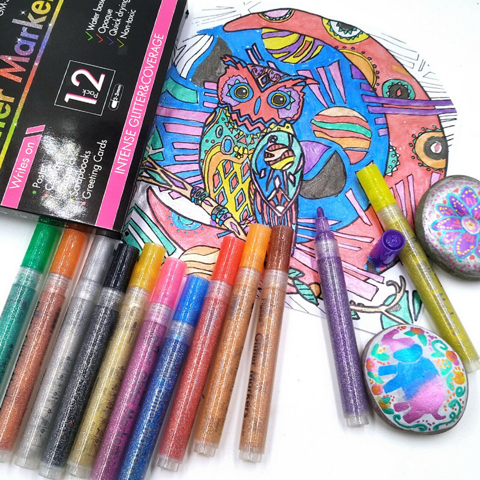 12x Colorful Permanent Metallic Markers Glitter Paint Pens Set for Art Craft