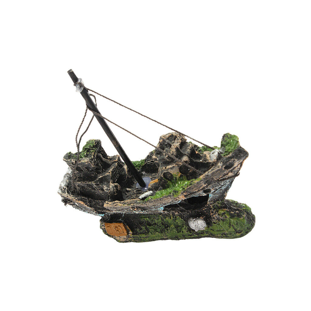 1xWreck Sailing Boat, 1xAntique Castle  Fish Tank Landscape Decoration