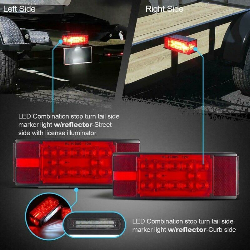 Left+Right/Over 12 LED Diodes Waterproof Red Trailer Boat Rectangle Stud StoR2E7