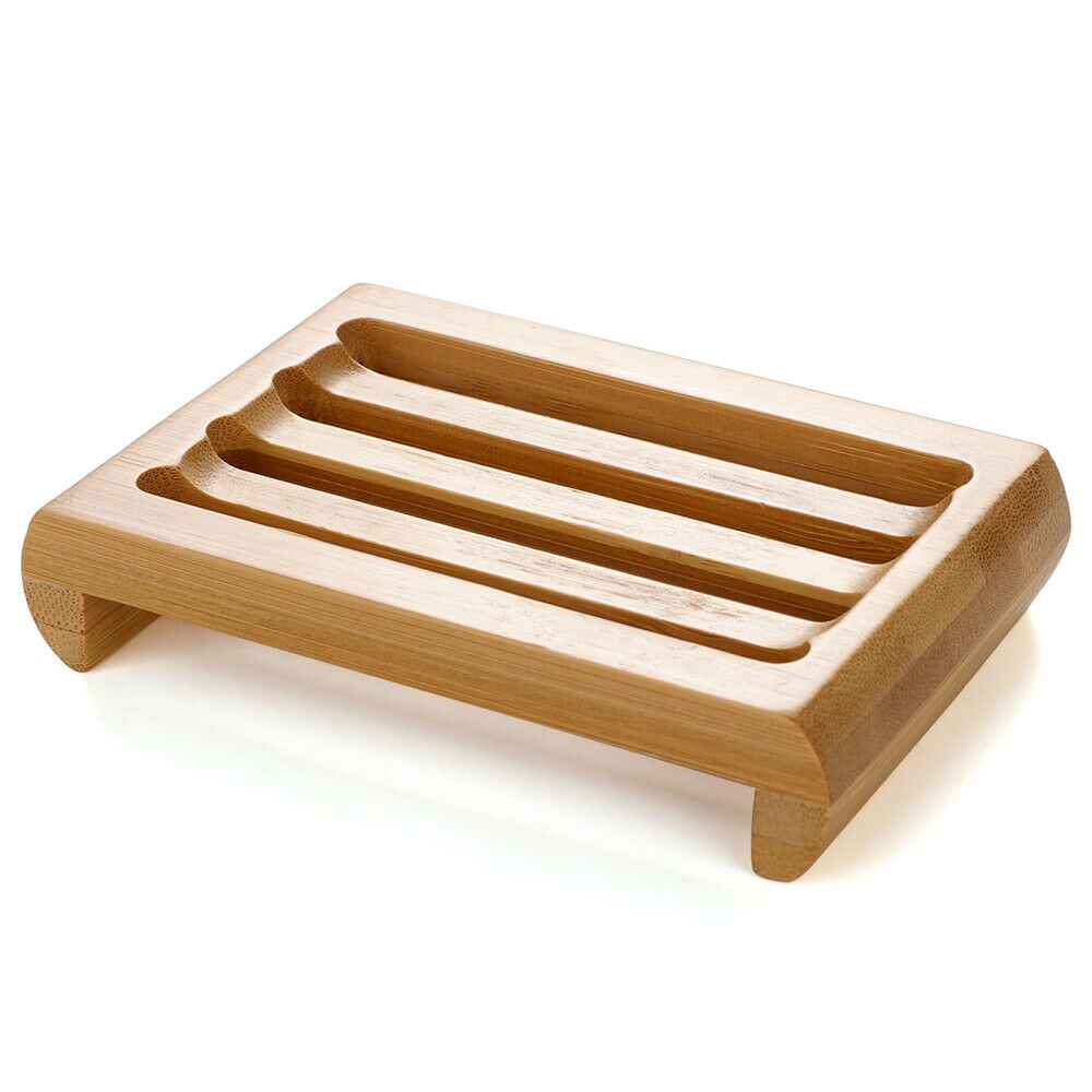 1x Soap Dish Rack Tray Hemu Wood Bamboo Groovy Soap Holder Plate Bath Kitchen