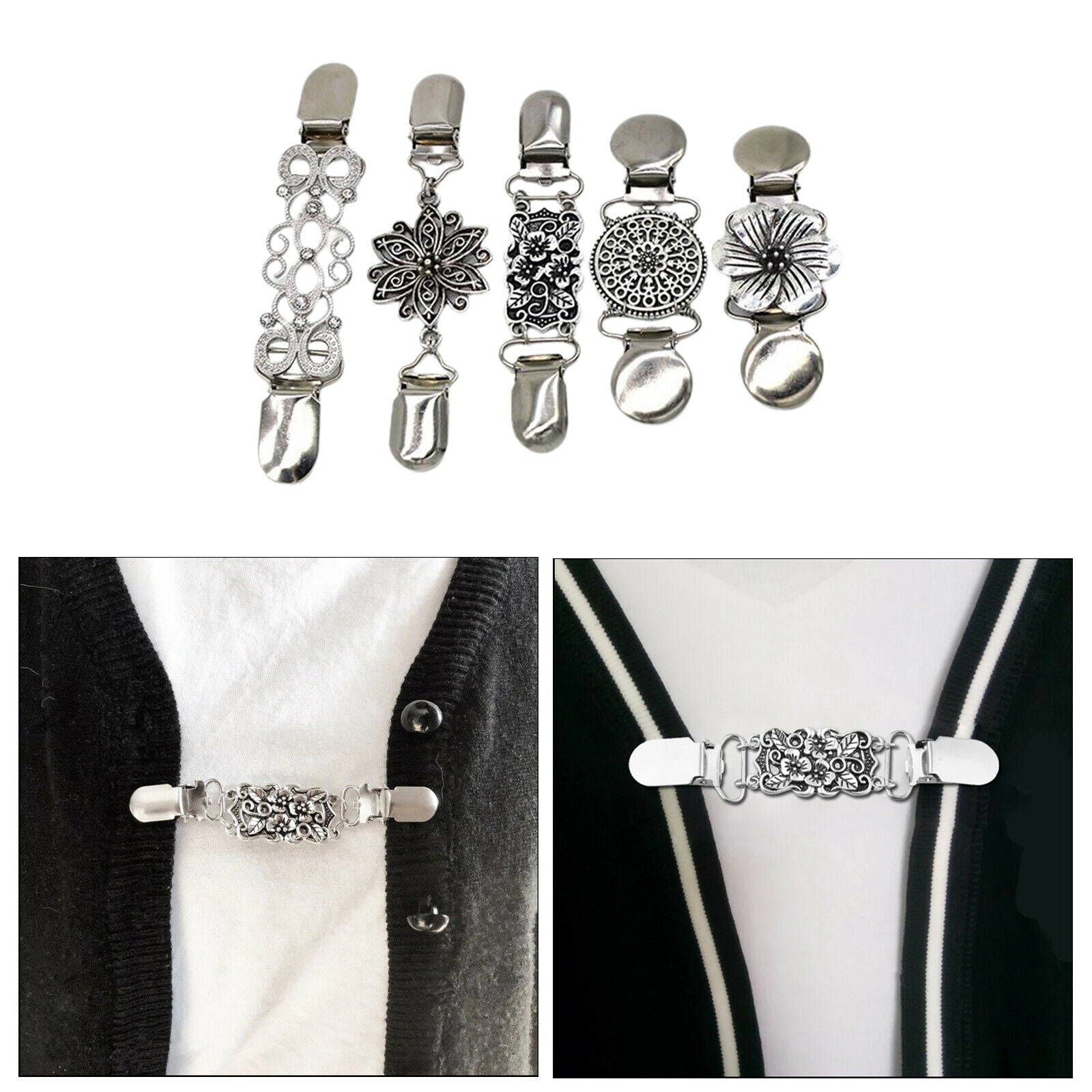 5x Women Cardigan Sweater Clip Blouse Shawl Brooch Shirt Collar Retro Brooch