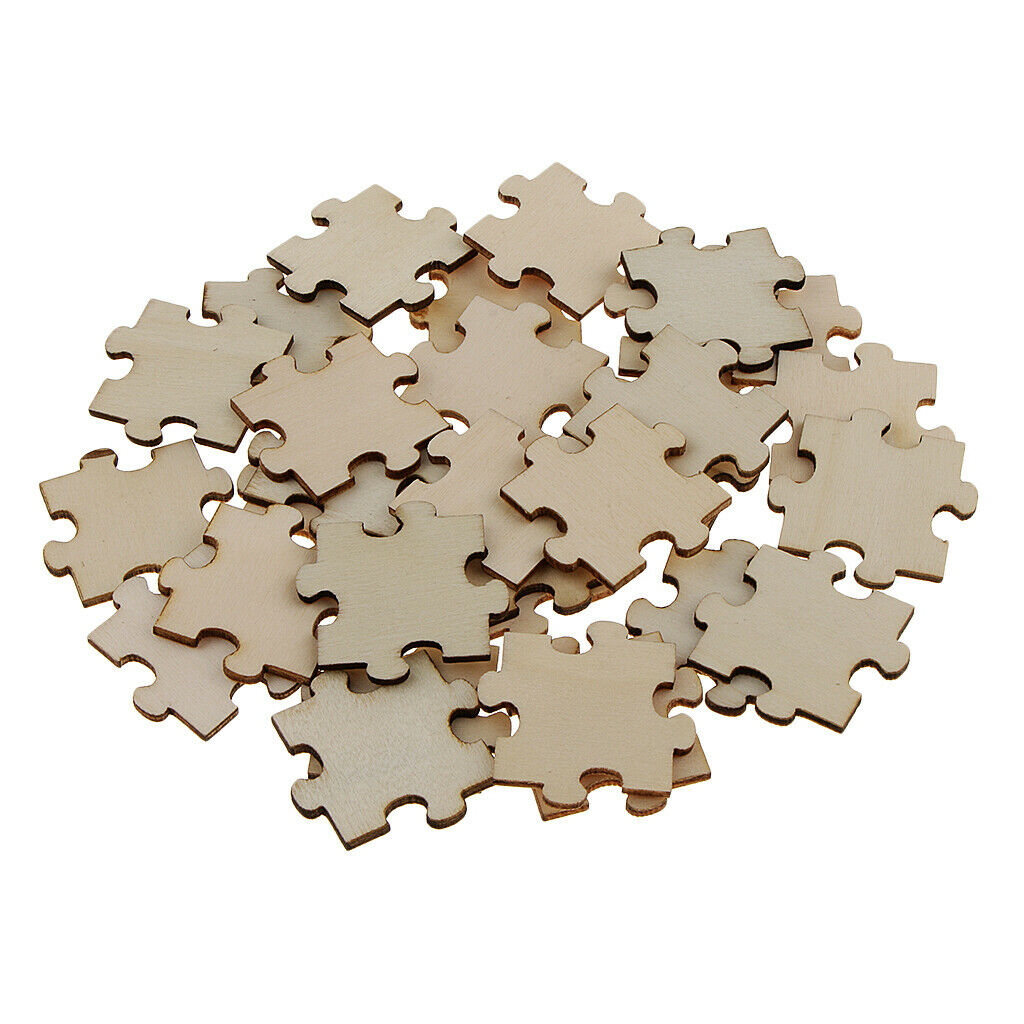 50pcs Wood Puzzles Unpainted Unfinished Embellishments DIY Handwork Slice