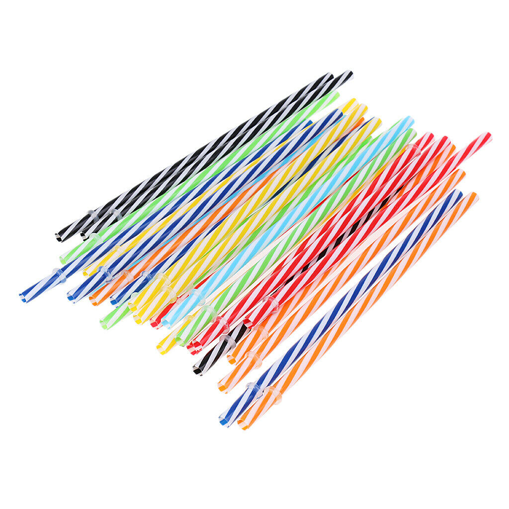 25x Reusable Hard Plastic Drinking Stripe Straws+Cleaning Brush Party Decor