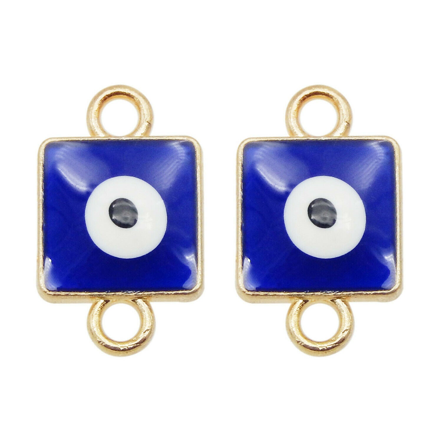 12 PCS Golden Blue Alloy Turkish Evil Eye Enamel Charm Connector Pendant 16*10mm