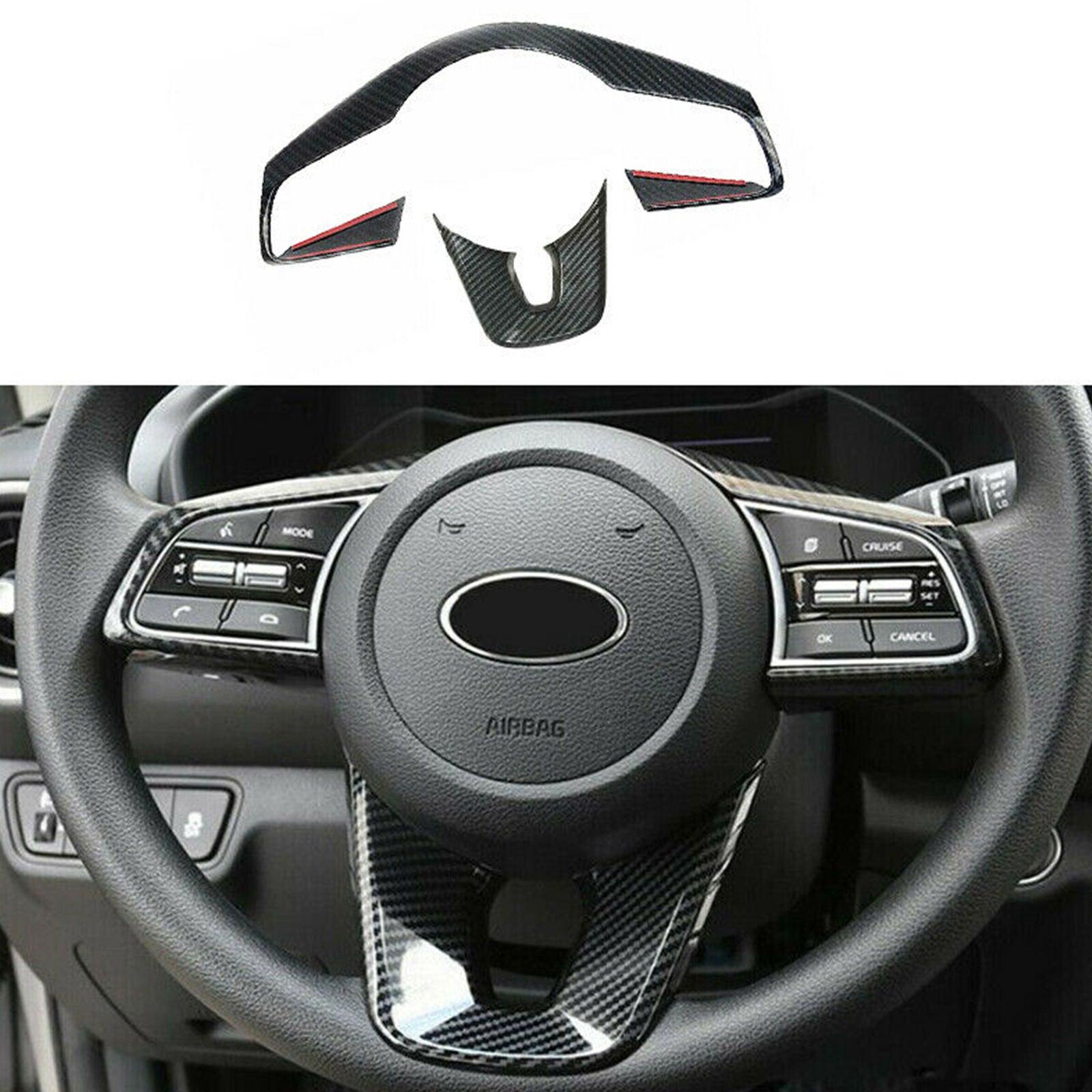 Carbon Fiber Look Steering Wheel Cover Trim Fit for Kia Forte K3 2019 2021