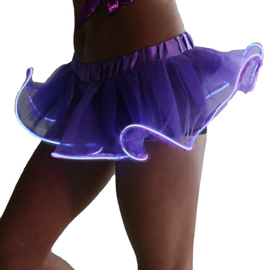 Women Sexy LED Tutu Skirt Petticoat Glow in Dark Nightclub Costume M Purple
