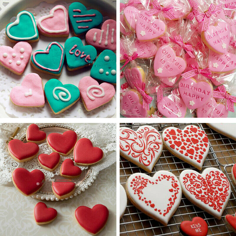 4pcs Heart Shaped Plastic Cake Mold Cookie Cutter Biscuit Stamp Sugar Cra.l8
