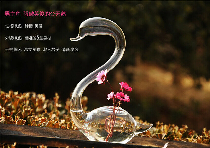 Swan-shaped Table Glass Bottle Vase For Plant Flower Wedding Home Decoration