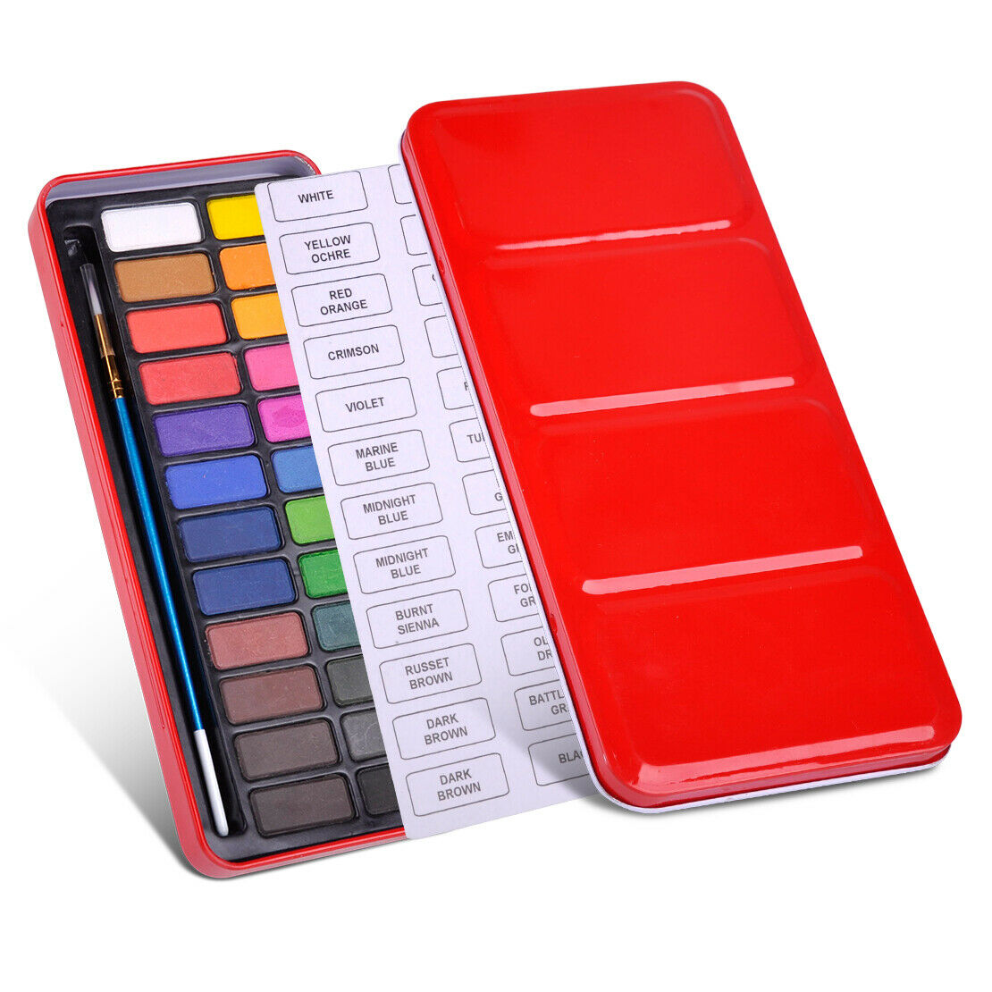 24 Colors Solid Watercolor Pigments Tablet with Paintbrush Metal Box Set Art An