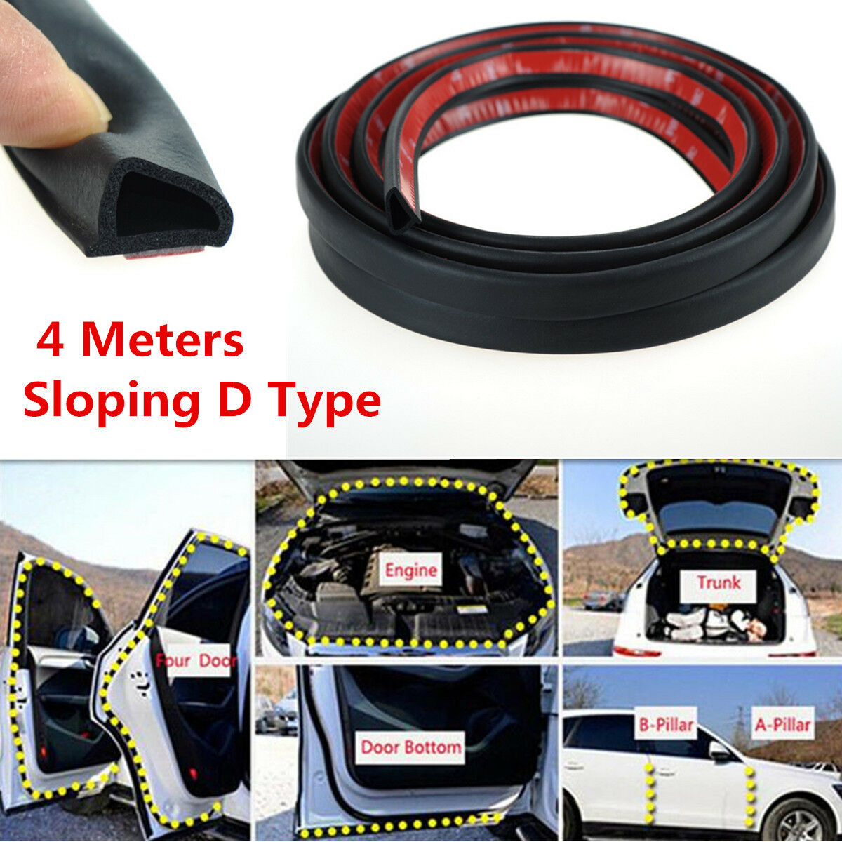 Sloping D Type Adhesive Rubber Seal Sound Insulation Car Door Edge Sealing Strip