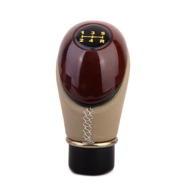Wooden PU Leather Car Gear  Lever Knob - Brown and Beige