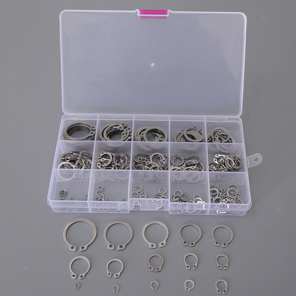 225Pcs Steel External Circlip Retaining Ring Snap Ring Assortment Kit ï¼ŒFor