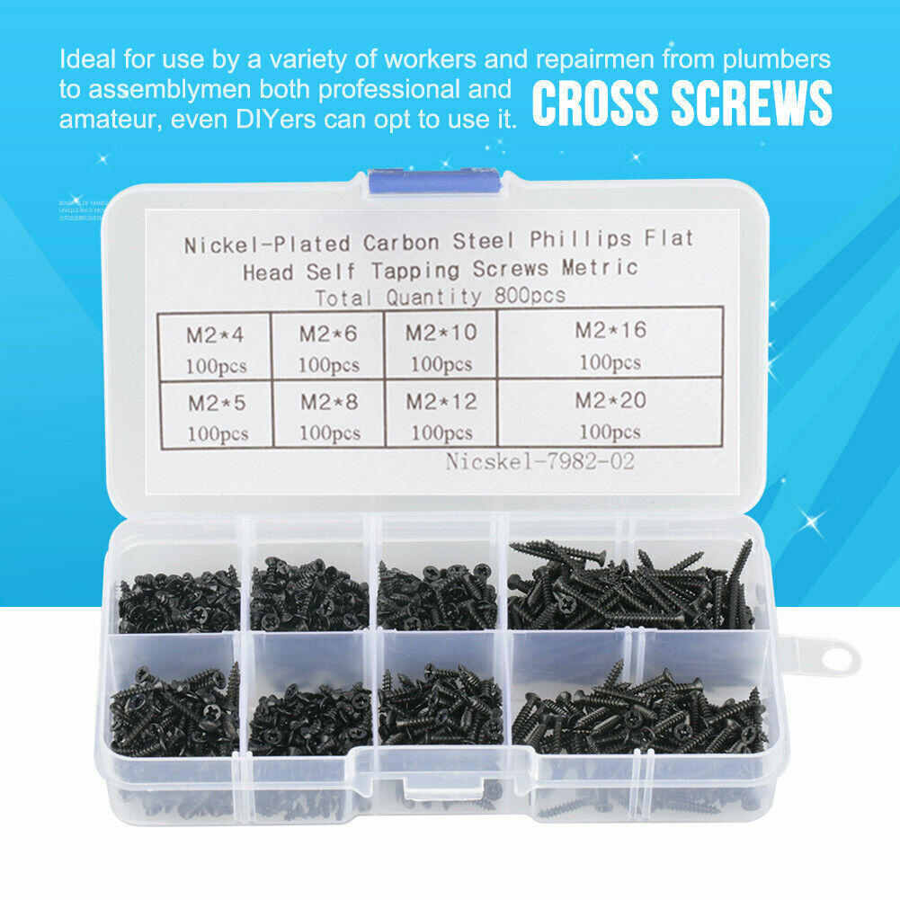 M2 Black Carbon Steel Cross Head Gypsum Board Gypsum Board Screws 800 Piece Set